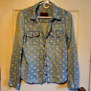 Vintage Long Sleeve Poka Dot  Button Up
